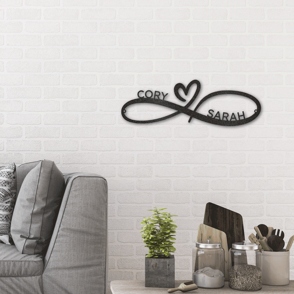 Infinity Couples Monogram - Heart Infinity Personalized Name Metal Wall Art