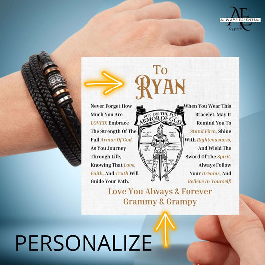 Personalized Engraved Leather Bracelet For Him Baptism Gift