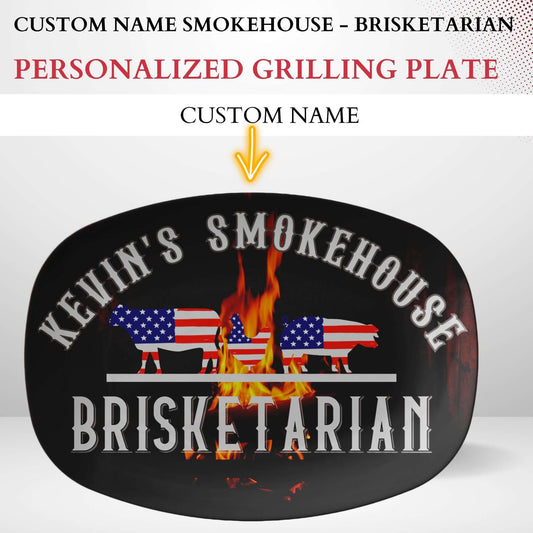 Personalized Smokehouse Brisket Grilling Plate, Custom BBQ Grill Platter Tray