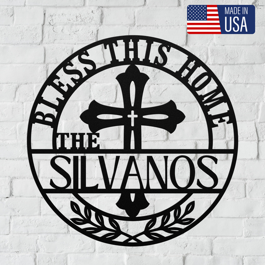 Bless This Home Metal Sign Personalized Family Name Wall Art