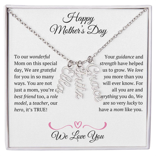 Vertical Kids Name Necklace For Mother's Day Gift, 1-4 names For Mom