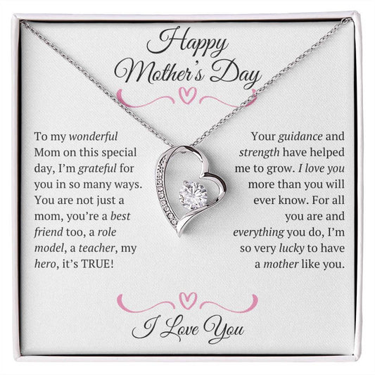 Happy Mothers Day Heart Necklace Gift, Sparkling Heart Necklace Gift For Mom