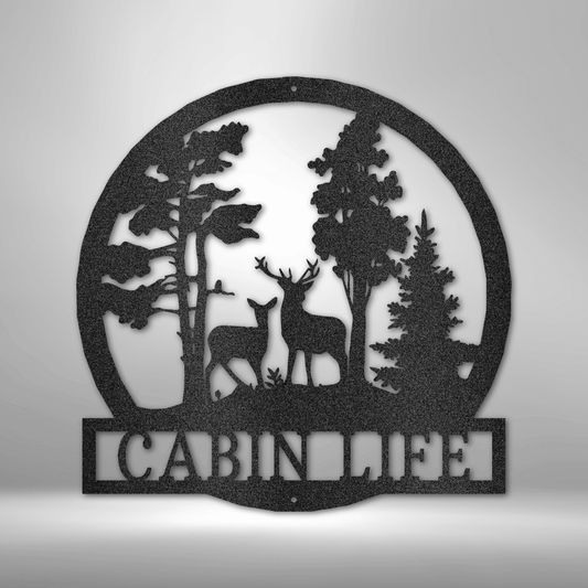 Deer in the Woods Cabin Life Metal Wall Art Sign