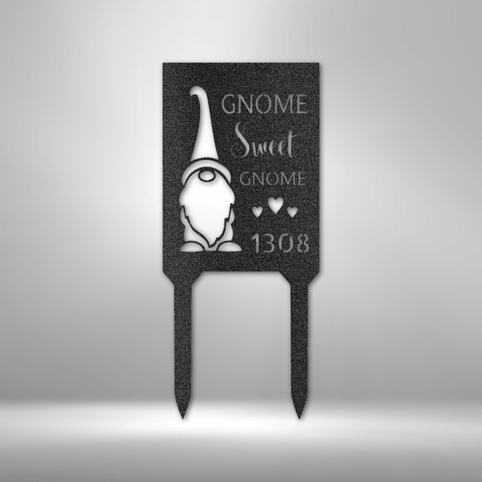 Gnome Home - Steel Stake - Personalized Address Metal Stake
