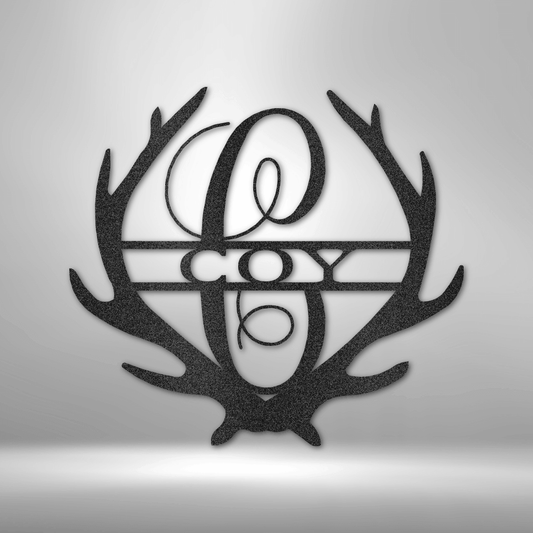 Antler Monogram Custom Last Name With Initial Metal Wall Sign
