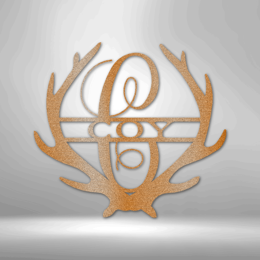 Antler Monogram Custom Last Name With Initial Metal Wall Sign