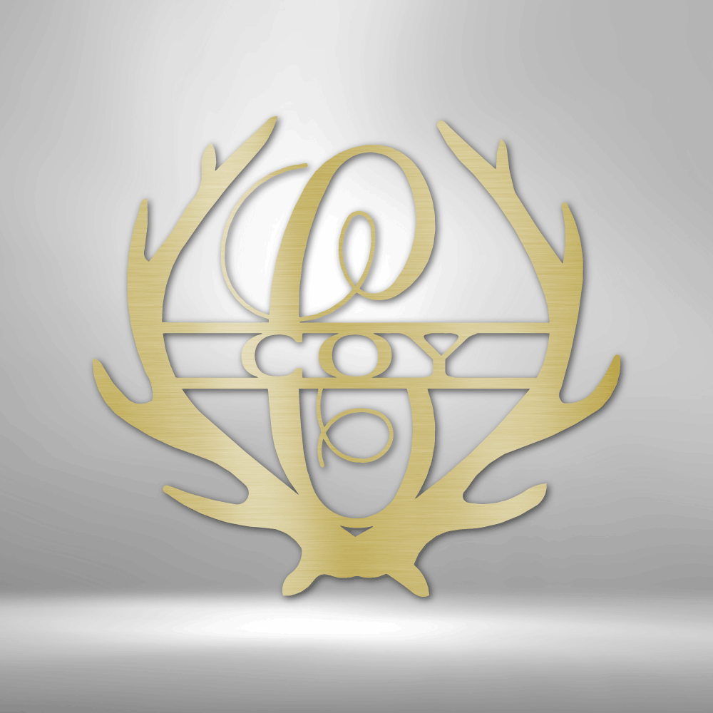 Antler Monogram Custom Last Name With Initial Metal Wall Sign