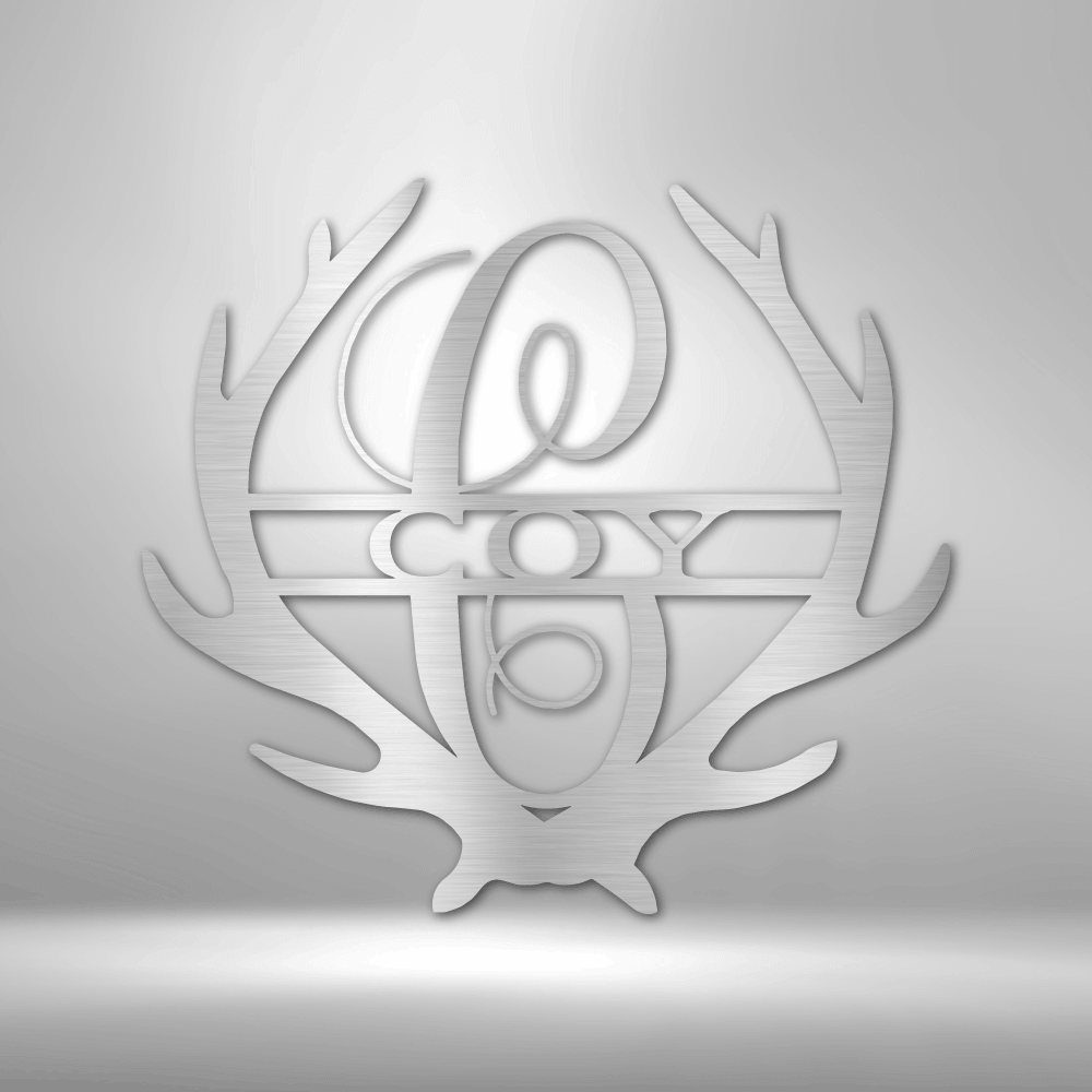 Antler Monogram Custom Last Name With Initial Metal Wall Sign