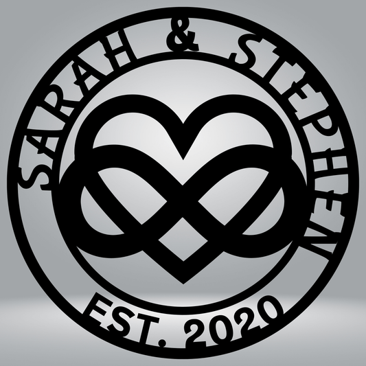 Custom Metal Wall Art Names, Est. Date Heart & Infinity Symbol- Melt Her Heart Personalized Heart Infinity Name Sign