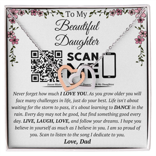 To My Beautiful Daughter Interlocking Hearts Necklace - Dance In The Rain - I Am So Proud Of You - Love Dad