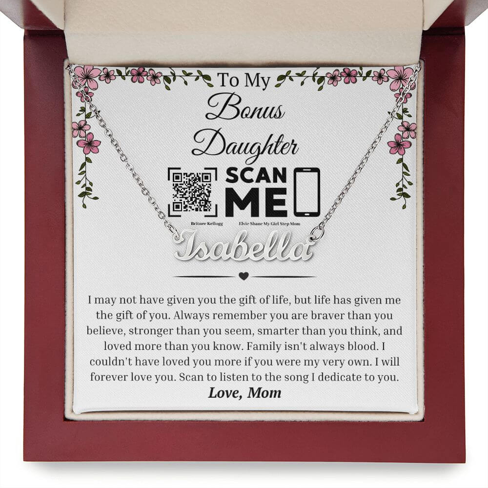 To My Bonus Daughter Custom Name Necklace With Dedicated Song From Step Mom