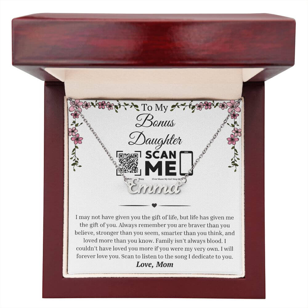 To My Bonus Daughter Custom Name Necklace With Dedicated Song From Step Mom