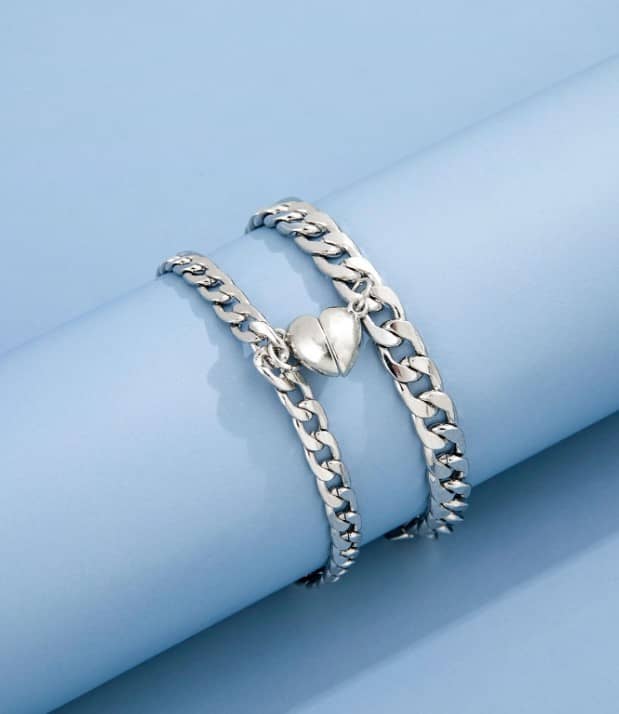 2 Piece Couples Bracelet Heart Shape Magnetic Set - Matching Bracelet Gift For Him/Her