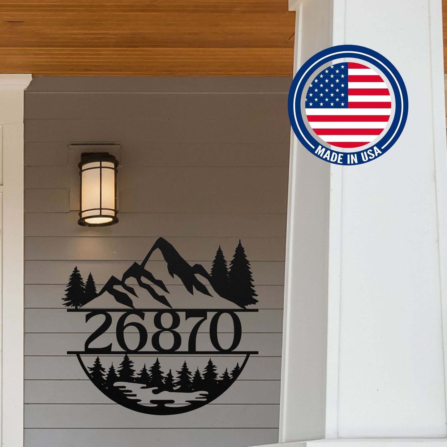 Personalized Mountain, Forest, Nature Landscape Metal Round House Number Sign