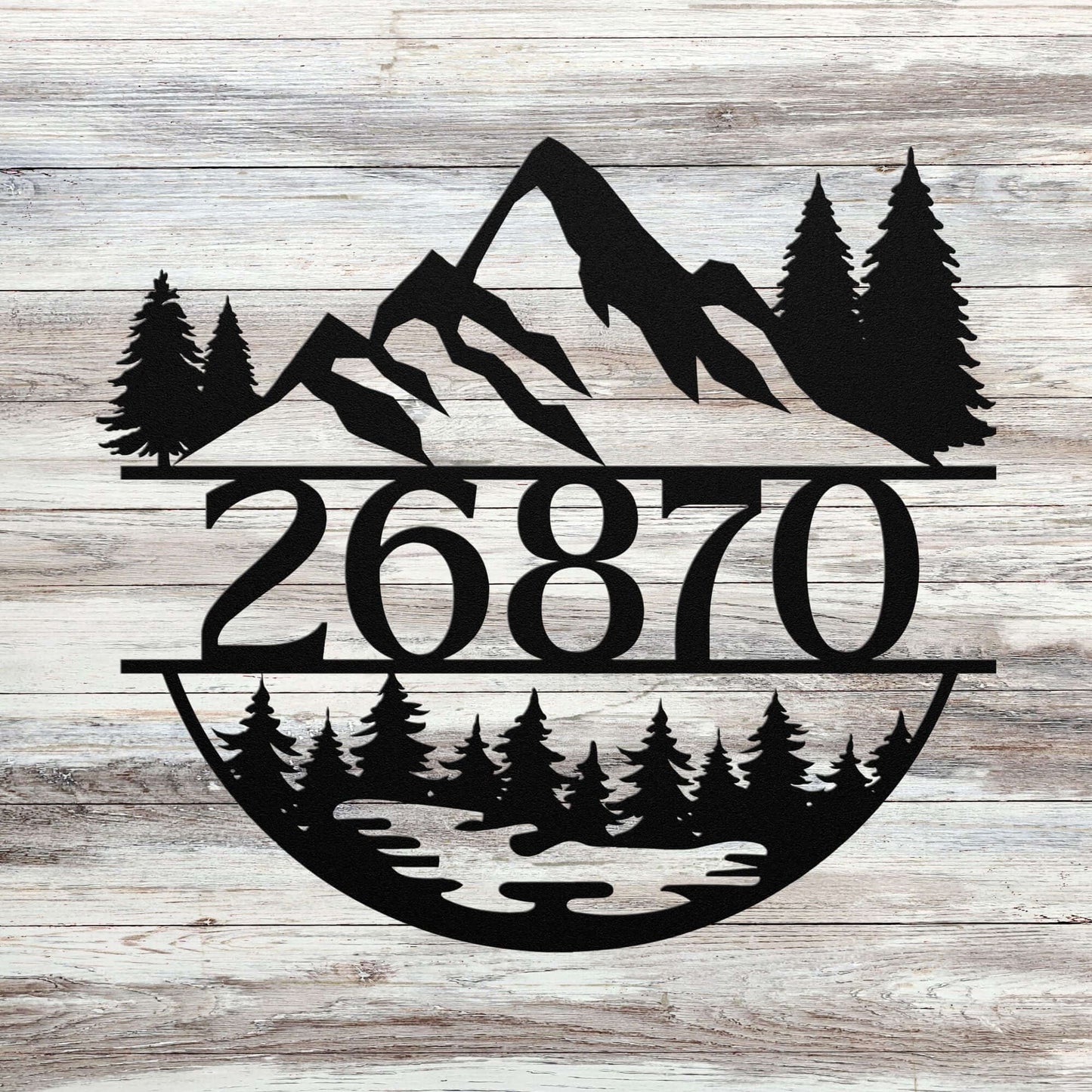 Personalized Mountain, Forest, Nature Landscape Metal Round House Number Sign