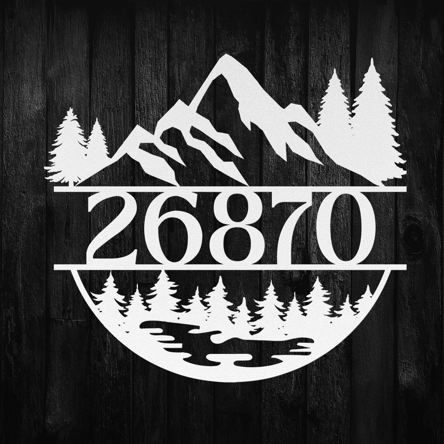 Personalized Mountain, Forest, Nature Landscape Metal Round House Number Sign