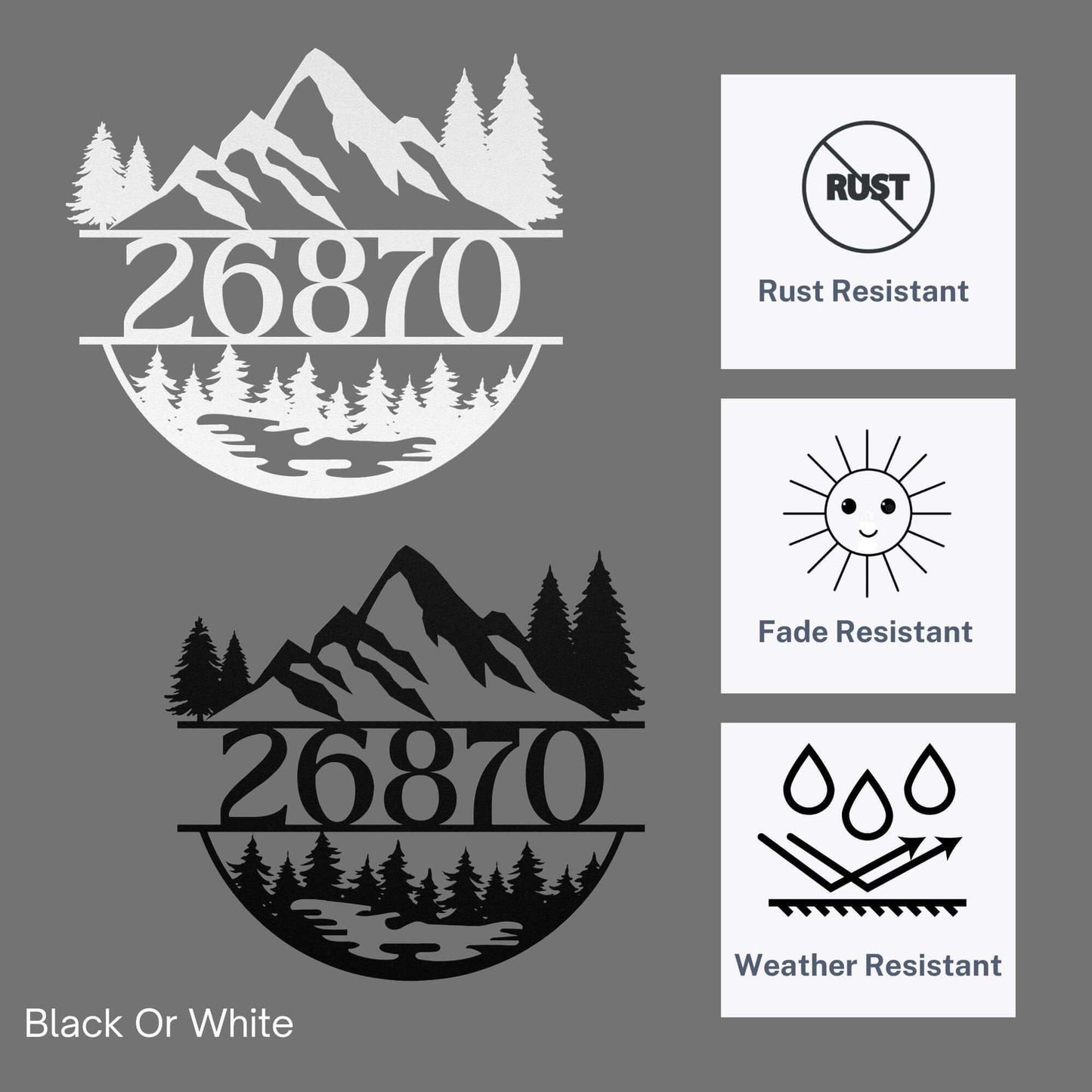 Personalized Mountain, Forest, Nature Landscape Metal Round House Number Sign