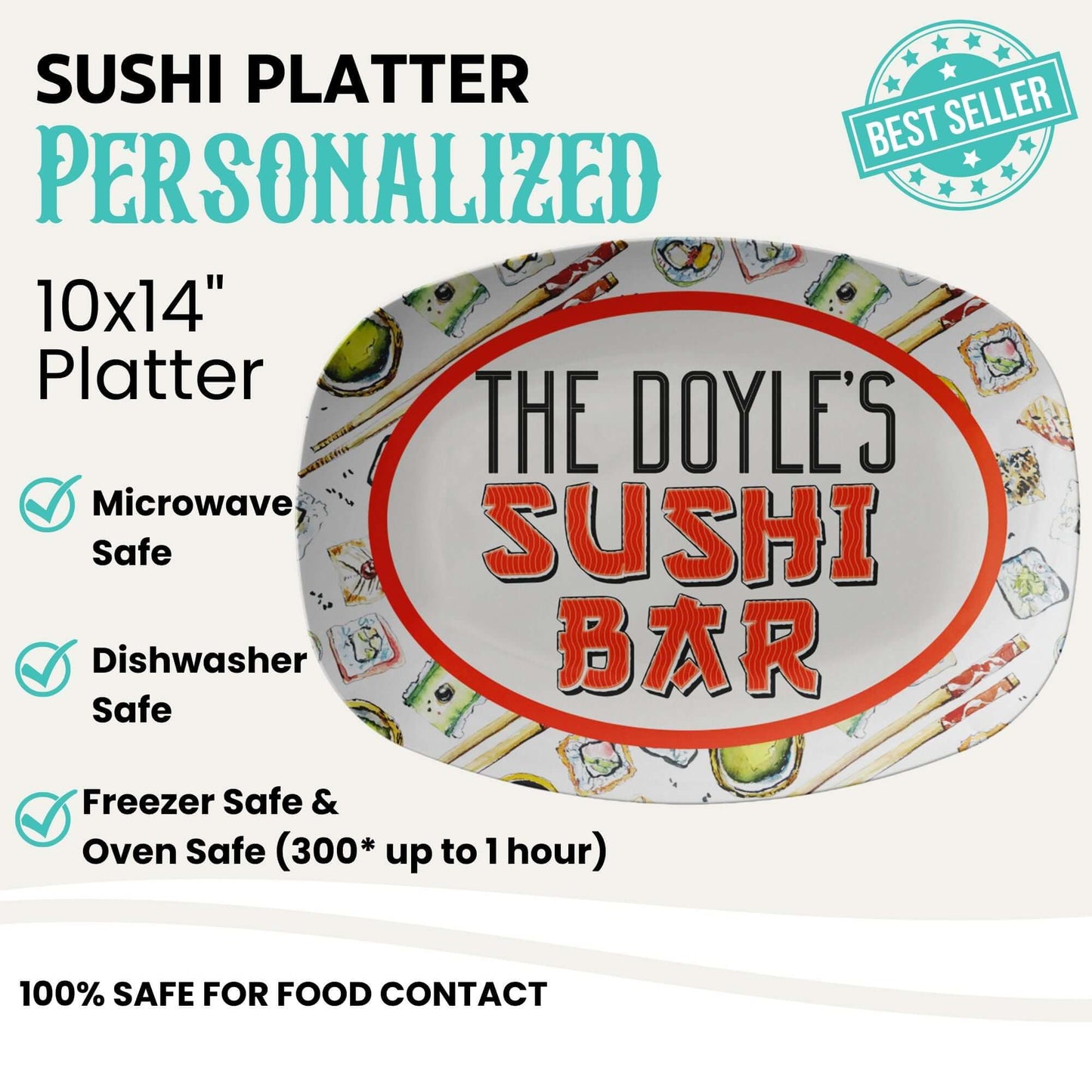 Personalized Sushi Serving Platter, Large Sushi Tray Customized