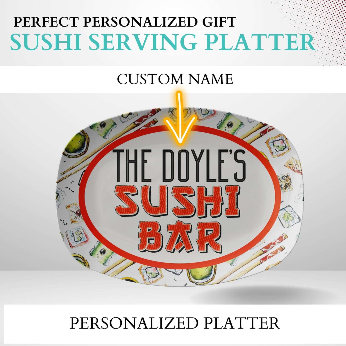 Personalized Sushi Serving Platter, Large Sushi Tray Customized
