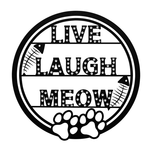 Live Laugh Meow Cat Metal Wall Art Sign, Cat Metal Sign, Cat Lover, Cat Sign Porch, Metal Cat Wreath, Cat Decor - Always Essential Gifts