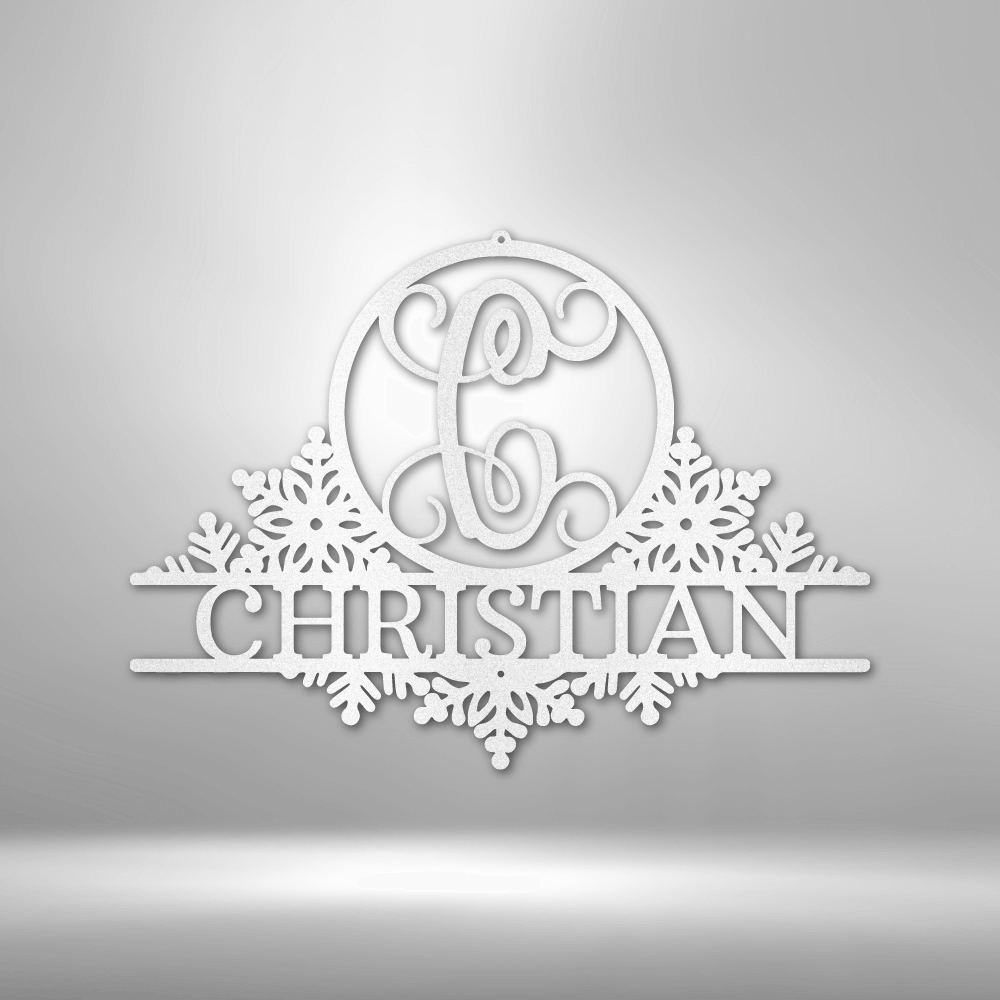 Snowfall Initial Monogram - Steel Sign