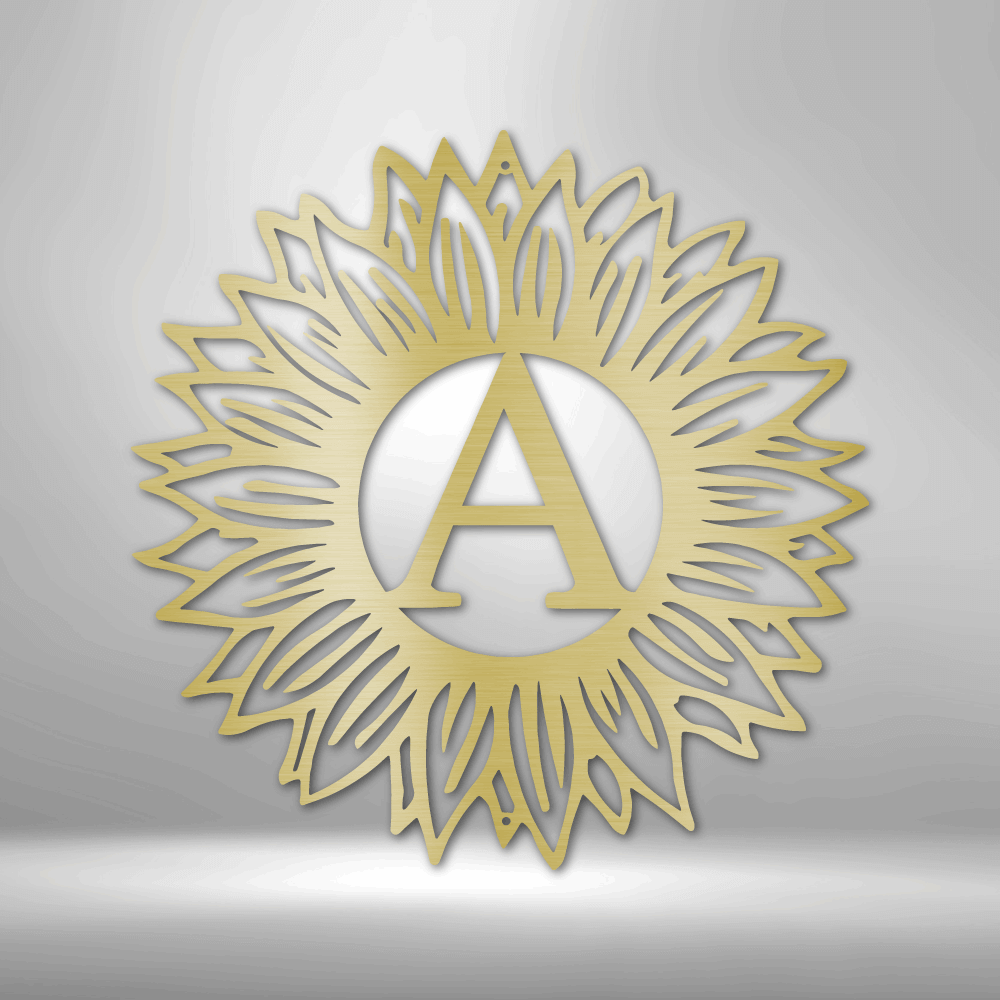 Sunflower Initial - Steel Sign - Metal Wall Art - Custom Monogram Sign