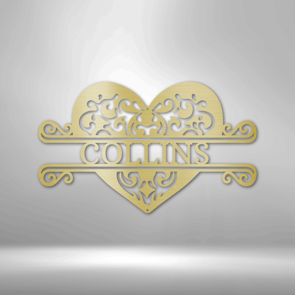 Fancy Heart Monogram - Steel Sign - Custom Family Name Heart Metal Sign