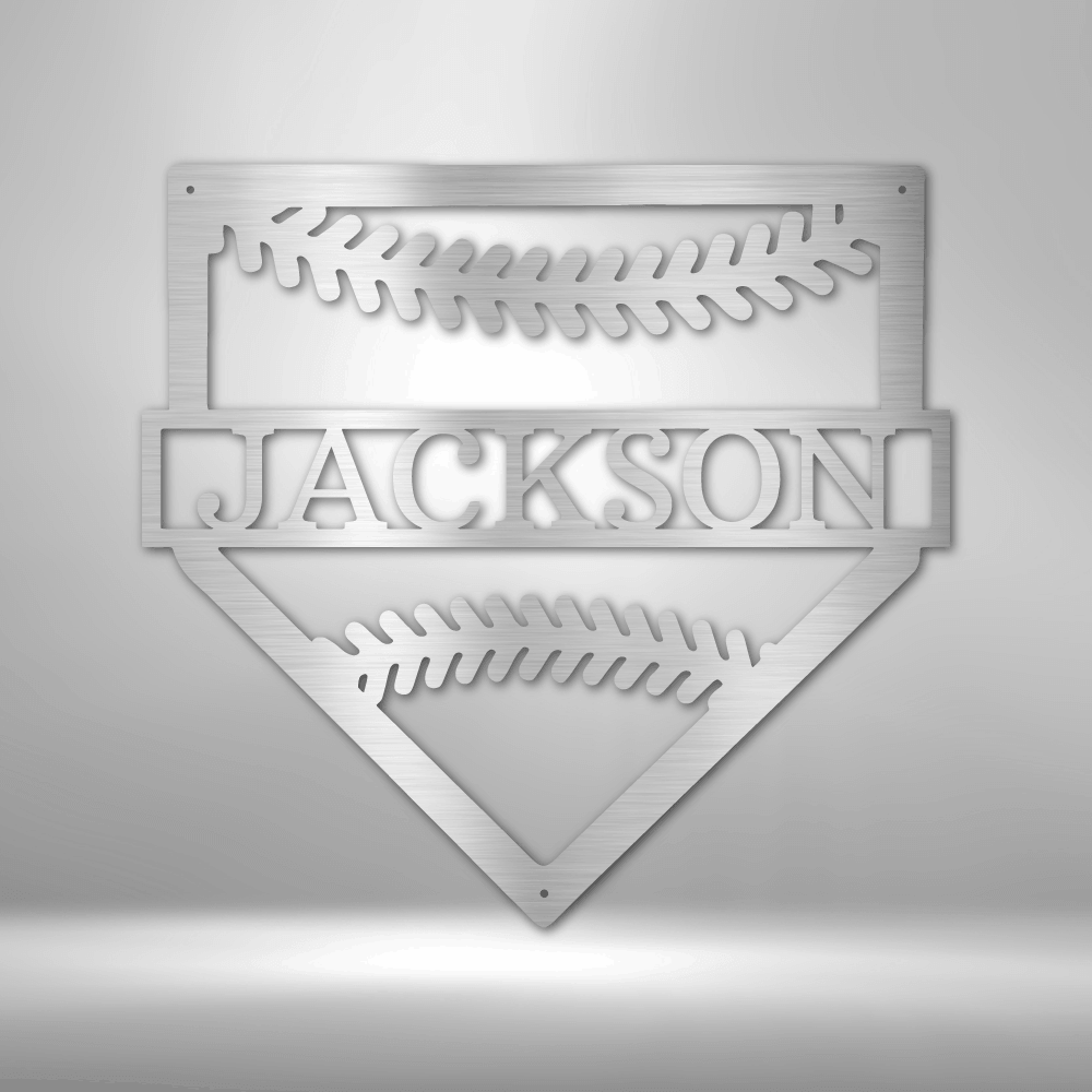Personal Home Base - Baseball Player Custom Name Metal Wall Sign