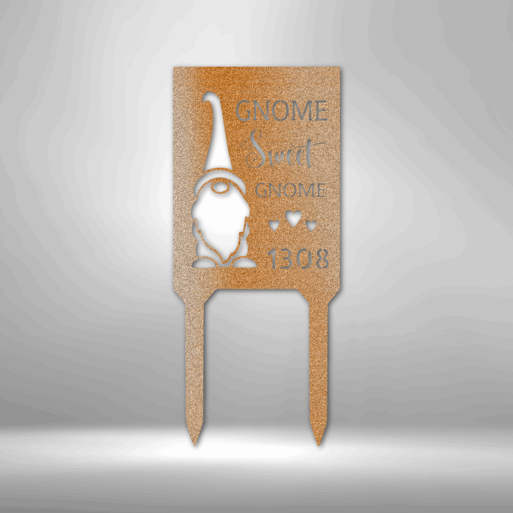 Gnome Home - Steel Stake - Personalized Address Metal Stake