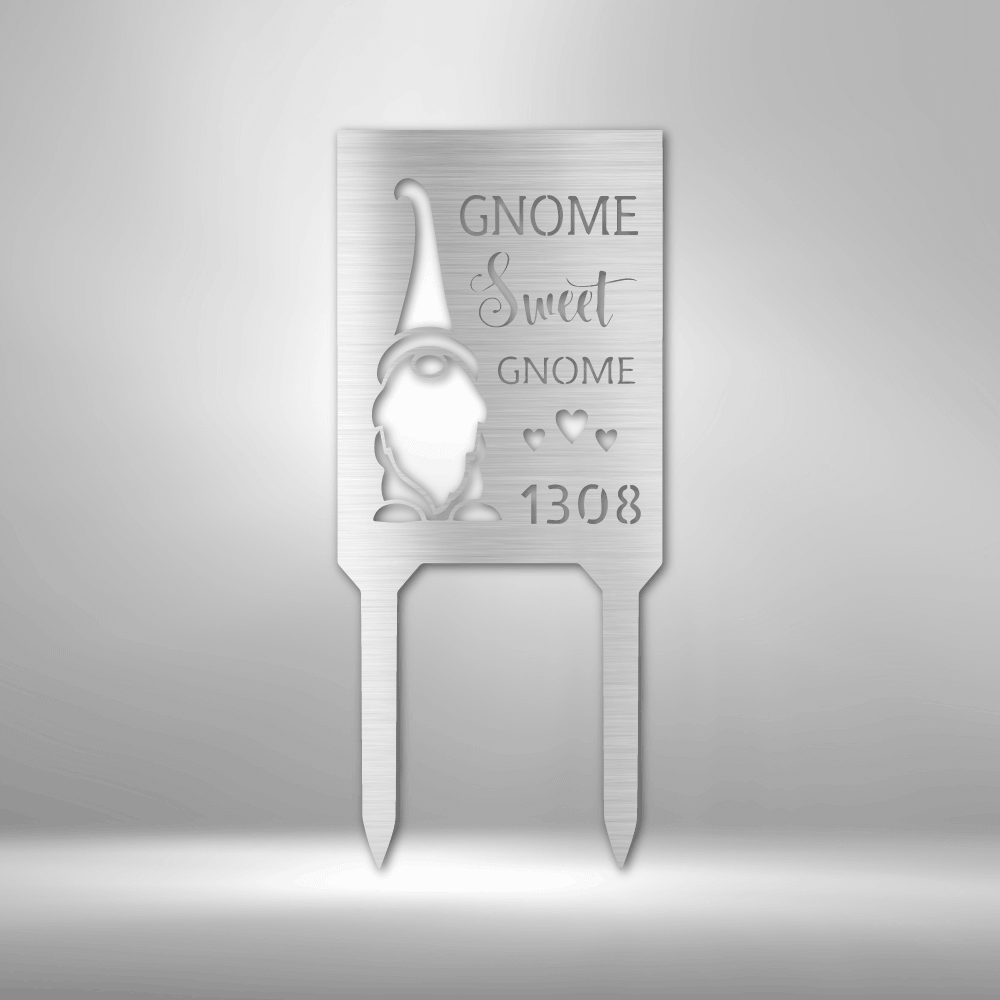 Gnome Home - Steel Stake - Personalized Address Metal Stake