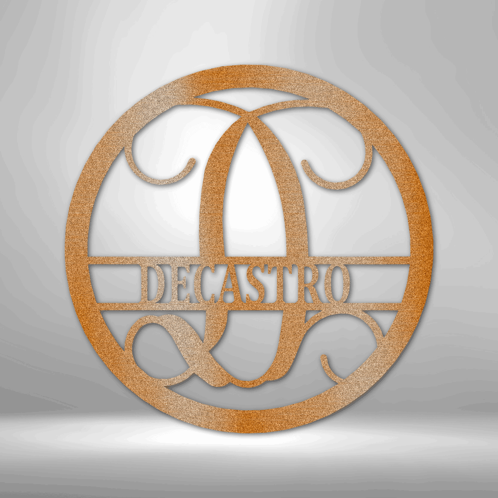 Circle Vine Monogram Family Name Metal Wall Sign