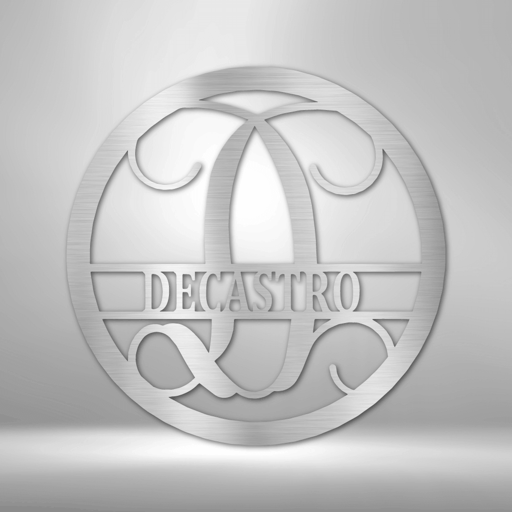 Circle Vine Monogram Family Name Metal Wall Sign