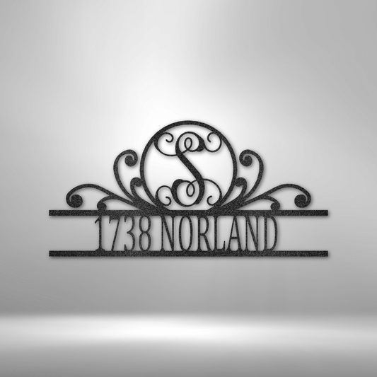 Scroll Family Name - Steel Sign - Custom Monogram Address Sign